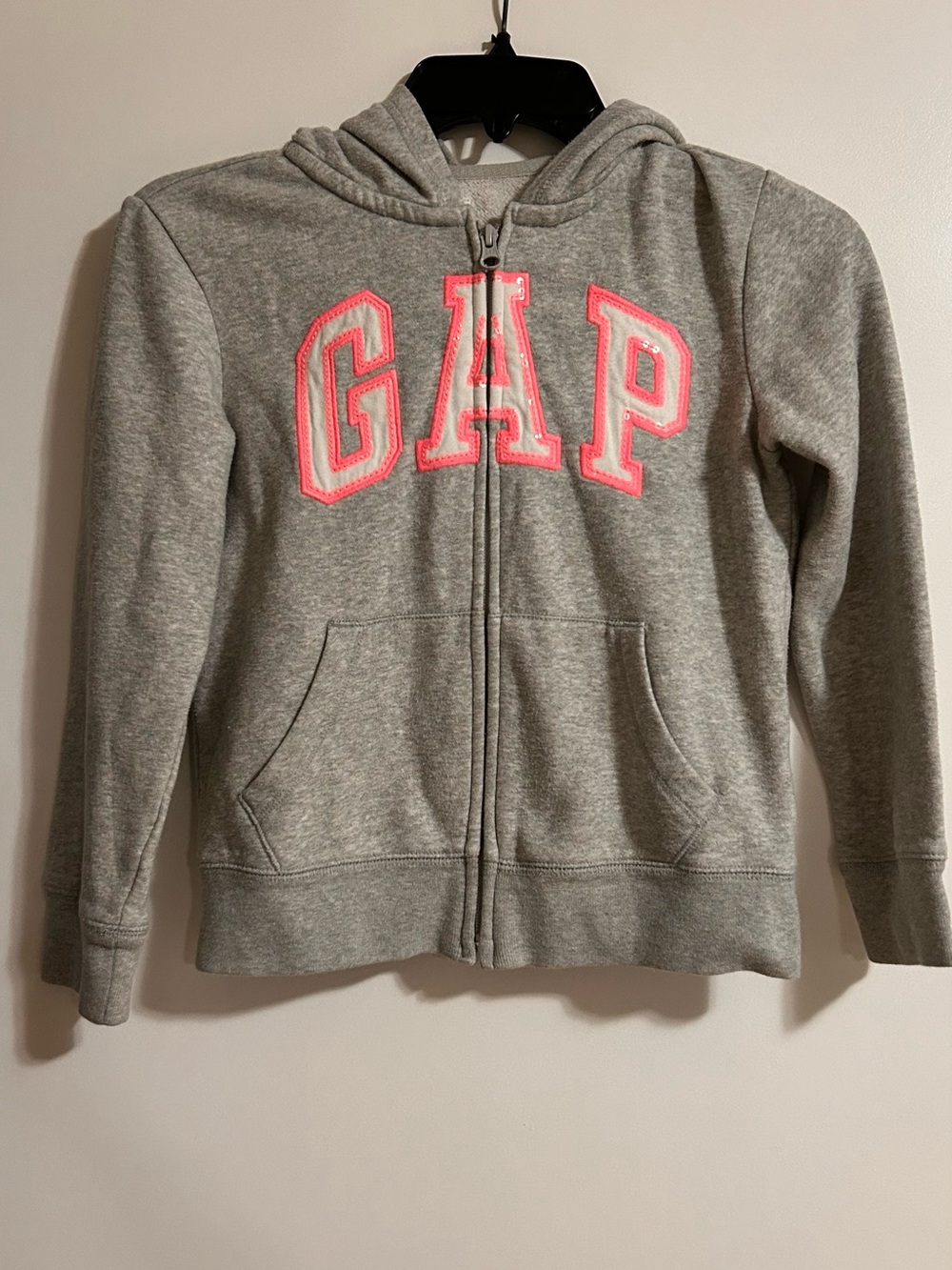 GAP Gray Hoodie with Pink Logo Zip Front Age 8